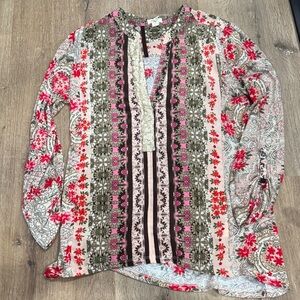 Tiny XS Red Pink Floral Bohemian Women's Top